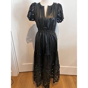 Anthropologie Vegan Leather Somerset Dress Black Eyelet Lace Maxi Dress Sm